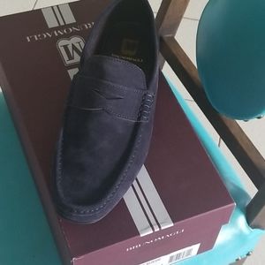 Bruno Magli Navy Suede Penny Loafers